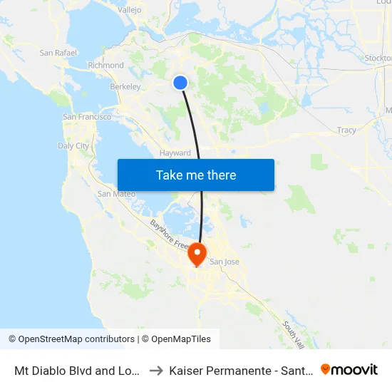 Mt Diablo Blvd and Locust St to Kaiser Permanente - Santa Clara map