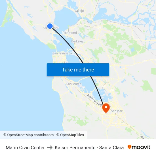 Marin Civic Center to Kaiser Permanente - Santa Clara map
