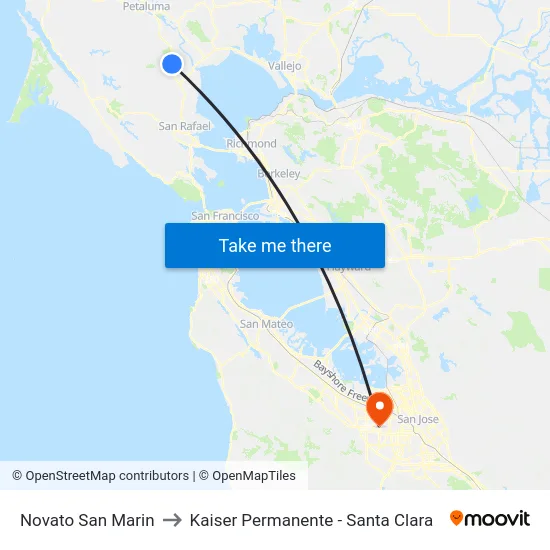 Novato San Marin to Kaiser Permanente - Santa Clara map