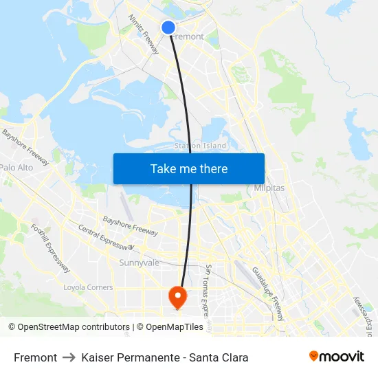 Fremont to Kaiser Permanente - Santa Clara map