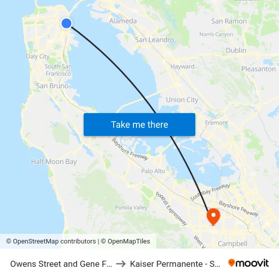Owens Street and Gene Friend Way to Kaiser Permanente - Santa Clara map