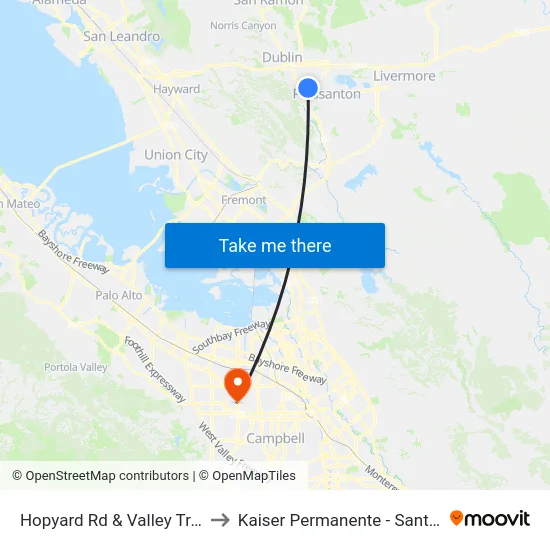 Hopyard Rd & Valley Trails Dr to Kaiser Permanente - Santa Clara map