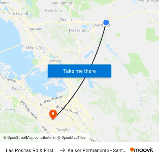 Las Positas Rd & First St EB to Kaiser Permanente - Santa Clara map