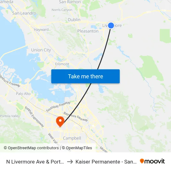 N Livermore Ave & Portola Ave to Kaiser Permanente - Santa Clara map