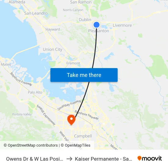 Owens Dr & W Las Positas Blvd to Kaiser Permanente - Santa Clara map