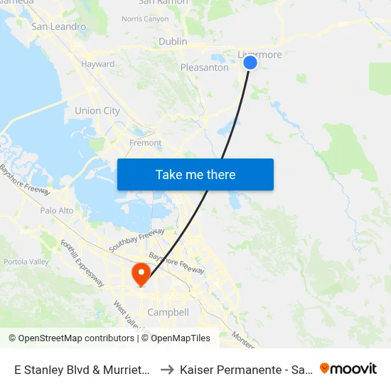 E Stanley Blvd & Murrieta Blvd WB to Kaiser Permanente - Santa Clara map