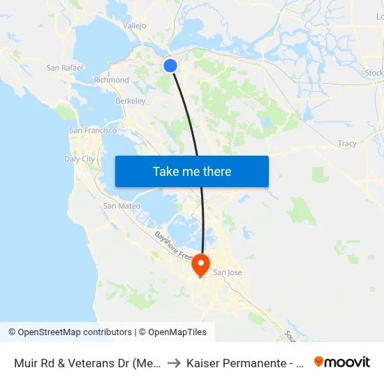 Muir Rd & Veterans Dr (Medical Center) to Kaiser Permanente - Santa Clara map