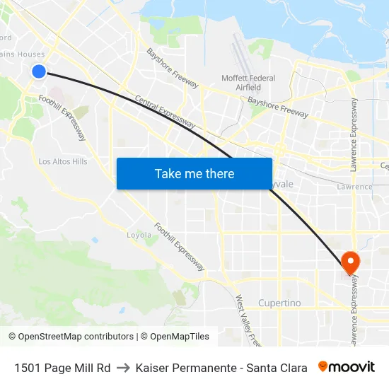 1501 Page Mill Rd to Kaiser Permanente - Santa Clara map