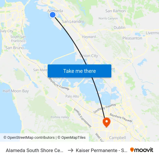 Alameda South Shore Center & Kohl's to Kaiser Permanente - Santa Clara map