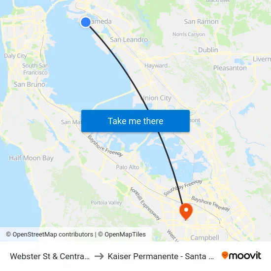 Webster St & Central Av to Kaiser Permanente - Santa Clara map