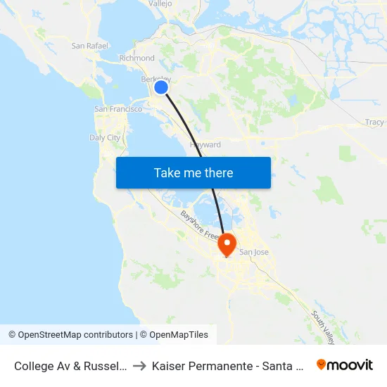 College Av & Russell St to Kaiser Permanente - Santa Clara map