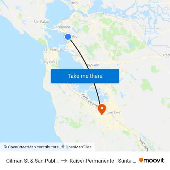 Gilman St & San Pablo Av to Kaiser Permanente - Santa Clara map