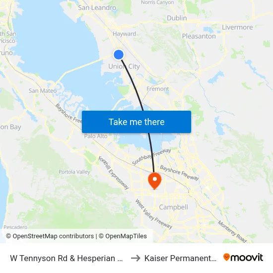 W Tennyson Rd & Hesperian Blvd (Kaiser Hospital) to Kaiser Permanente - Santa Clara map