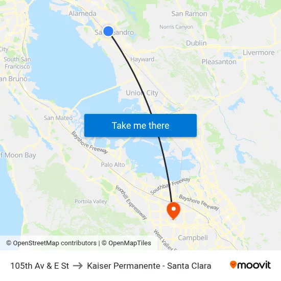 105th Av & E St to Kaiser Permanente - Santa Clara map