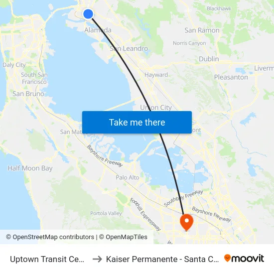 Uptown Transit Center to Kaiser Permanente - Santa Clara map