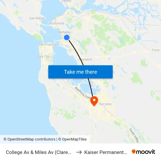 College Av & Miles Av (Claremont Middle School) to Kaiser Permanente - Santa Clara map
