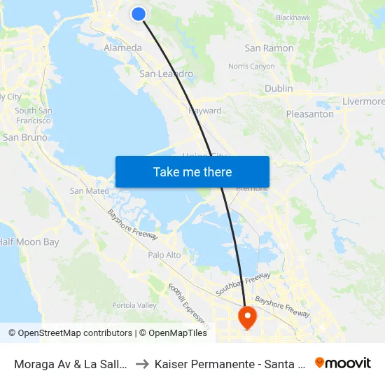 Moraga Av & La Salle Av to Kaiser Permanente - Santa Clara map