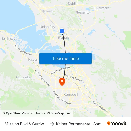 Mission Blvd & Gurdwara Rd to Kaiser Permanente - Santa Clara map
