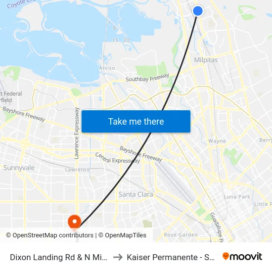 Dixon Landing Rd & N Milpitas Blvd to Kaiser Permanente - Santa Clara map