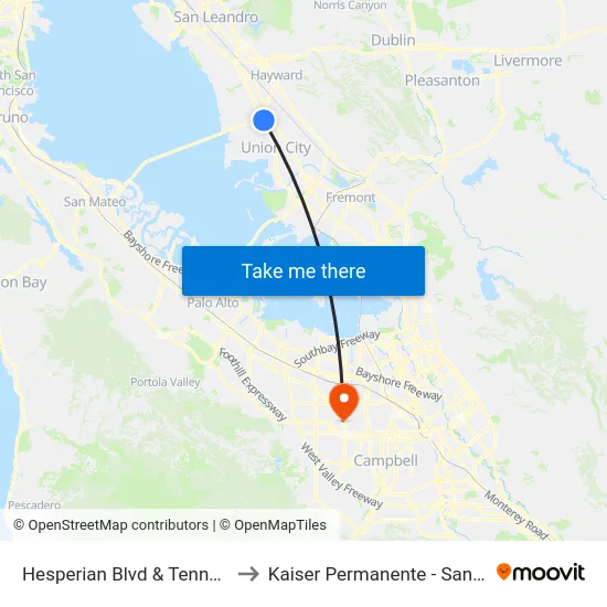 Hesperian Blvd & Tennyson Rd to Kaiser Permanente - Santa Clara map