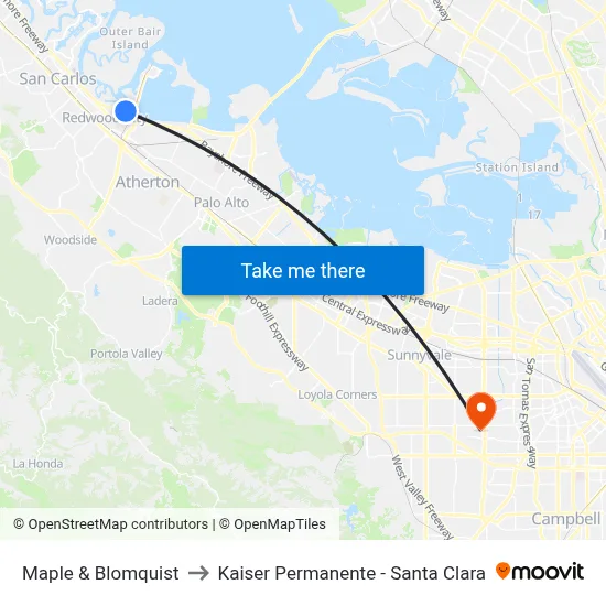 Maple & Blomquist to Kaiser Permanente - Santa Clara map