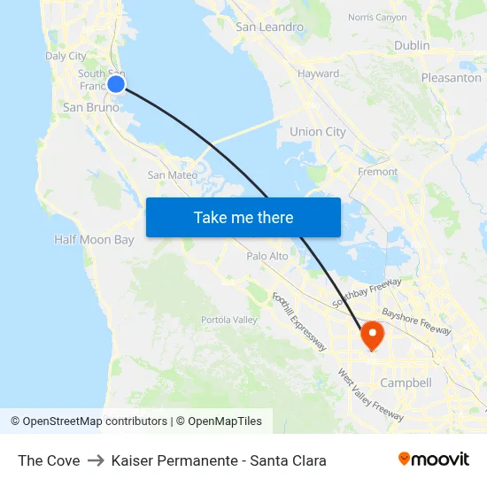 The Cove to Kaiser Permanente - Santa Clara map