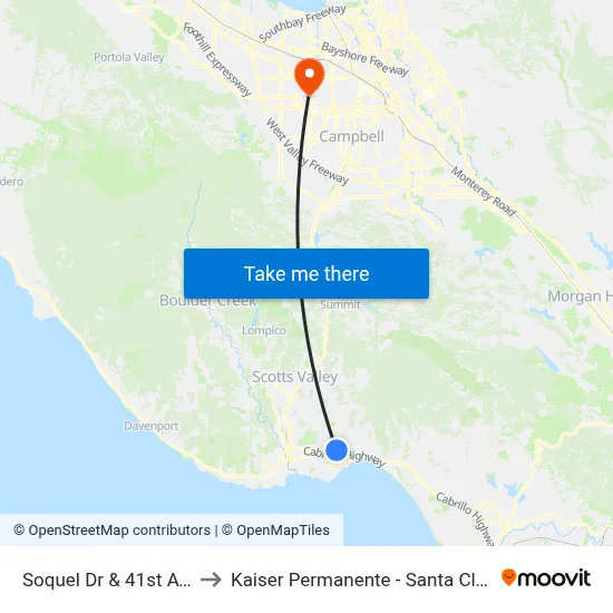 Soquel Dr & 41st Ave to Kaiser Permanente - Santa Clara map