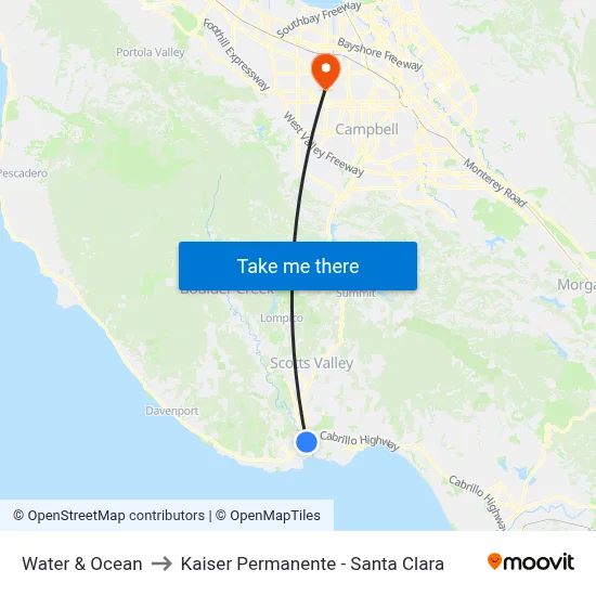 Water & Ocean to Kaiser Permanente - Santa Clara map