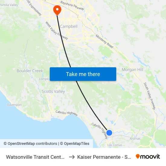 Watsonville Transit Center / Lane 2 to Kaiser Permanente - Santa Clara map