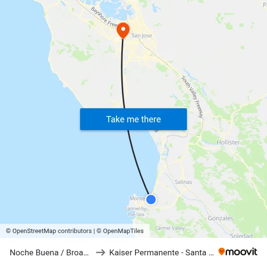 Noche Buena / Broadway to Kaiser Permanente - Santa Clara map