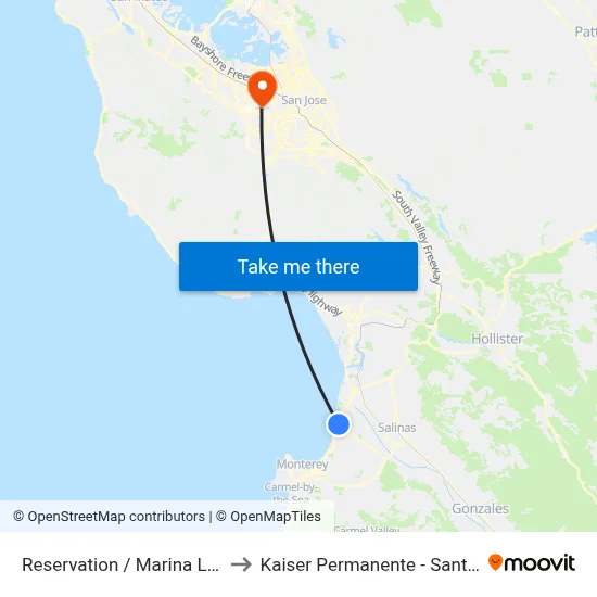Reservation /  Marina Landing to Kaiser Permanente - Santa Clara map