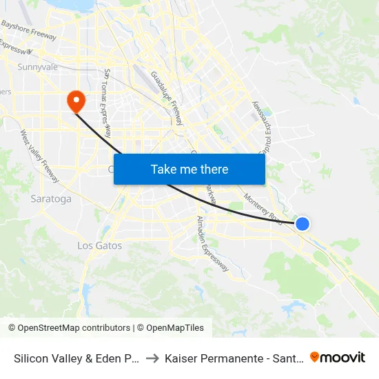 Silicon Valley & Eden Park (S) to Kaiser Permanente - Santa Clara map