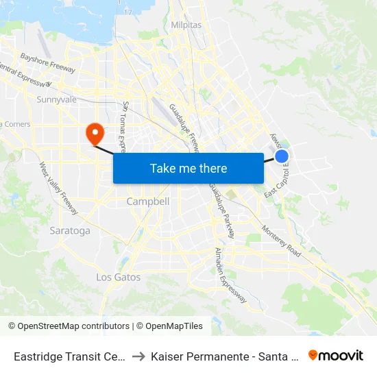 Eastridge Transit Center to Kaiser Permanente - Santa Clara map