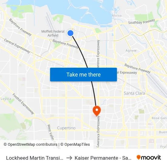 Lockheed Martin Transit Center to Kaiser Permanente - Santa Clara map