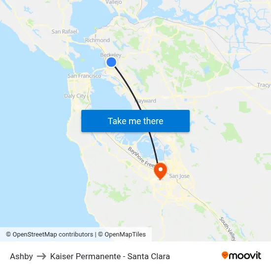 Ashby to Kaiser Permanente - Santa Clara map