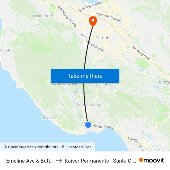 Emeline Ave & Button to Kaiser Permanente - Santa Clara map