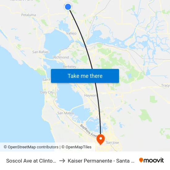 Soscol Ave at Clinton St to Kaiser Permanente - Santa Clara map