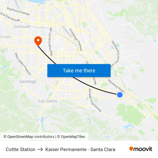 Cottle Station to Kaiser Permanente - Santa Clara map