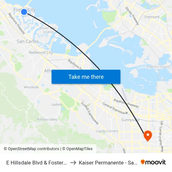 E Hillsdale Blvd & Foster City Blvd to Kaiser Permanente - Santa Clara map