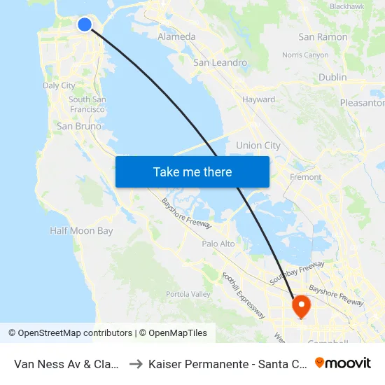 Van Ness Av & Clay St to Kaiser Permanente - Santa Clara map