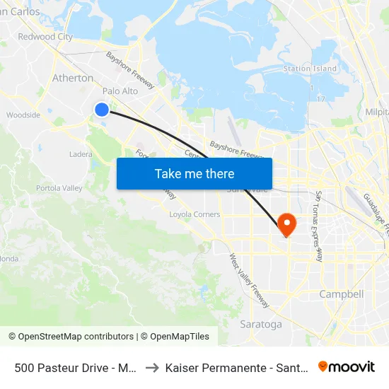 500 Pasteur Drive - MC Line to Kaiser Permanente - Santa Clara map