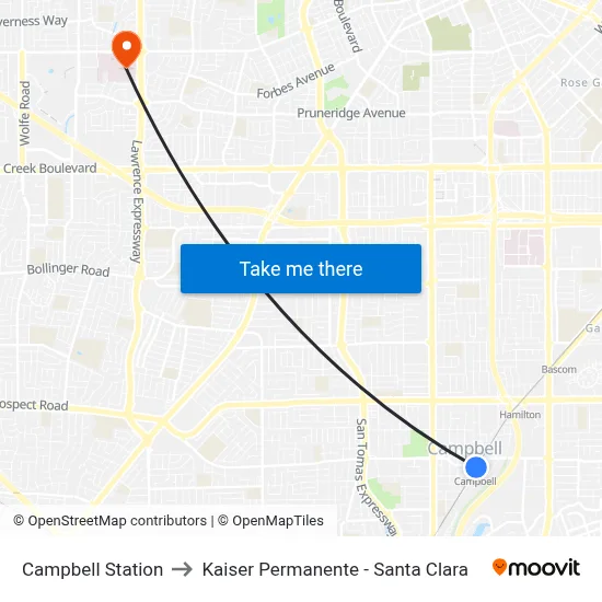 Campbell Station to Kaiser Permanente - Santa Clara map