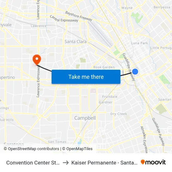 Convention Center Station to Kaiser Permanente - Santa Clara map