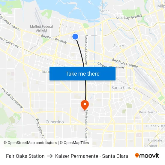 Fair Oaks Station to Kaiser Permanente - Santa Clara map