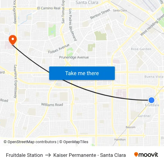 Fruitdale Station to Kaiser Permanente - Santa Clara map