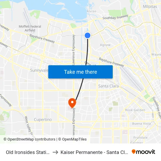 Old Ironsides Station to Kaiser Permanente - Santa Clara map