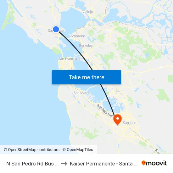 N San Pedro Rd Bus Pad to Kaiser Permanente - Santa Clara map