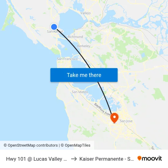Hwy 101 @ Lucas Valley Rd Bus Pad to Kaiser Permanente - Santa Clara map