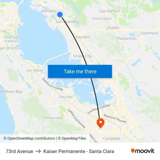 73rd Avenue to Kaiser Permanente - Santa Clara map