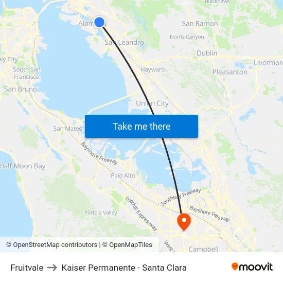 Fruitvale to Kaiser Permanente - Santa Clara map